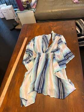 Surf Gypsy Striped V-Neck Smocked Waist Beach Cover-Up Dress Small